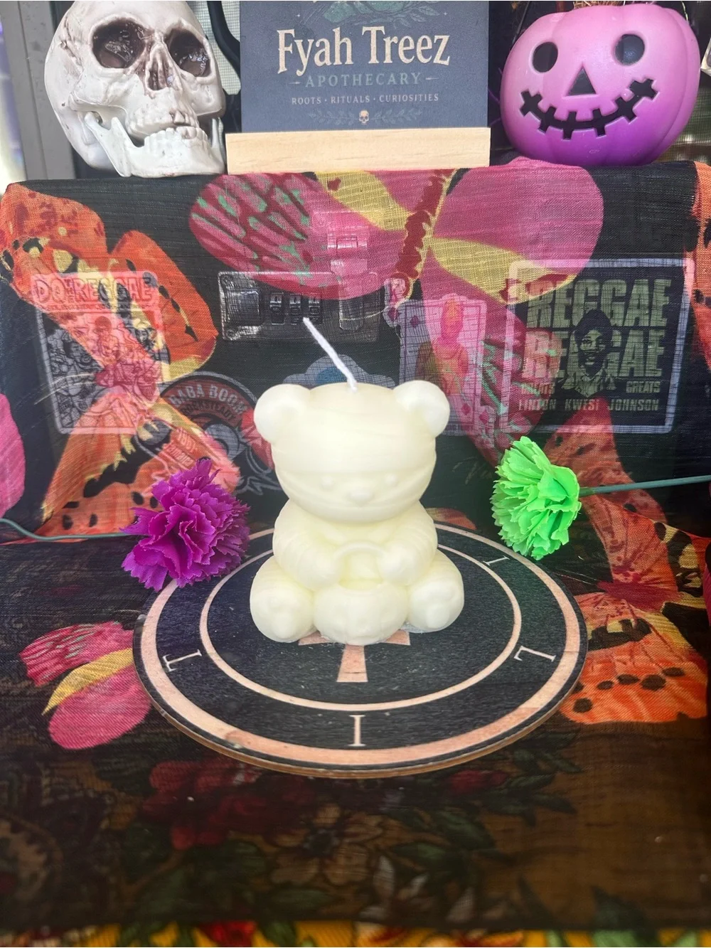 Handmade Ivory Mummy Bear Candle – Cute Halloween Teddy Bear Candle